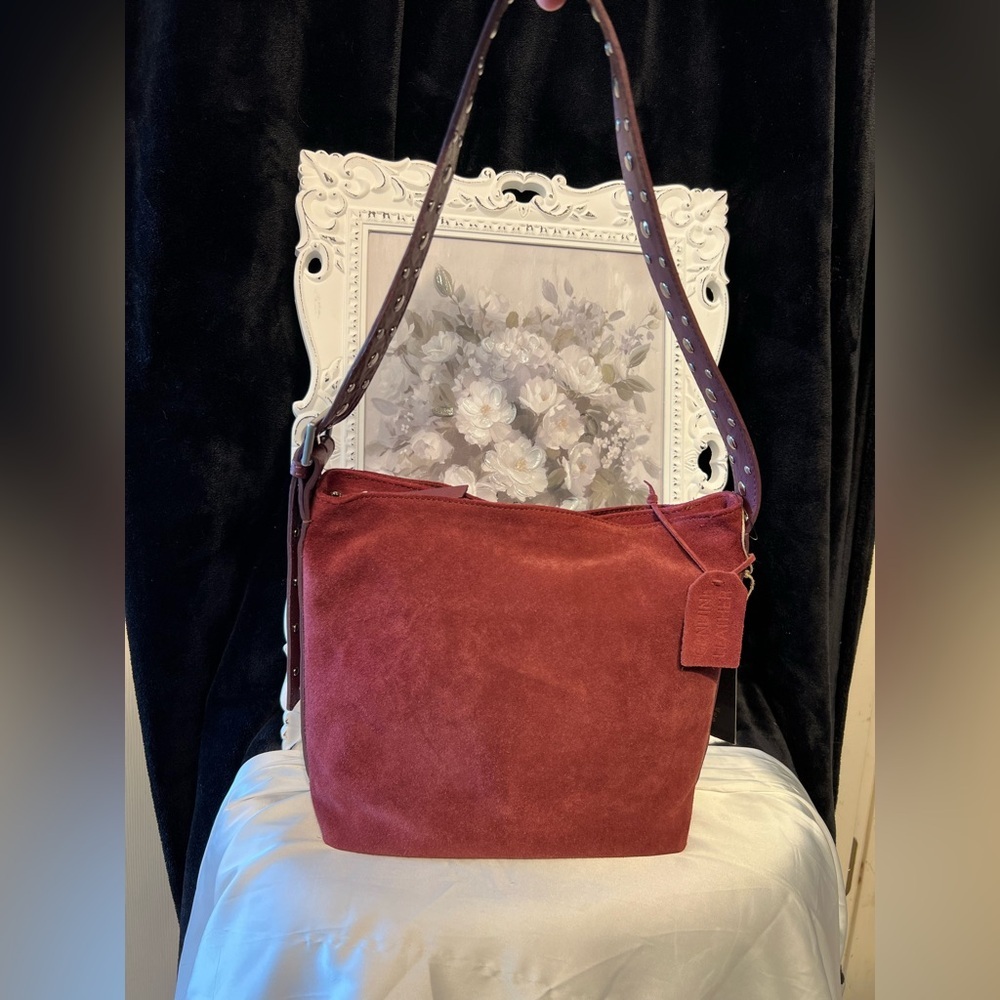 🍷MADE IN INDIA Suede Studded Hobo Elegant Burgundy Shoulder Bag🍷NWT - Picture 15 of 17